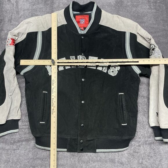 Las Vegas Raiders NFL Suede Lined Bomber Jacket Men's XL Black Gray Embroidered - Picture 8 of 11